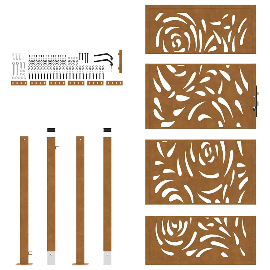 Cancello da giardino 100x175 cm in acciaio corten con design a fiamma