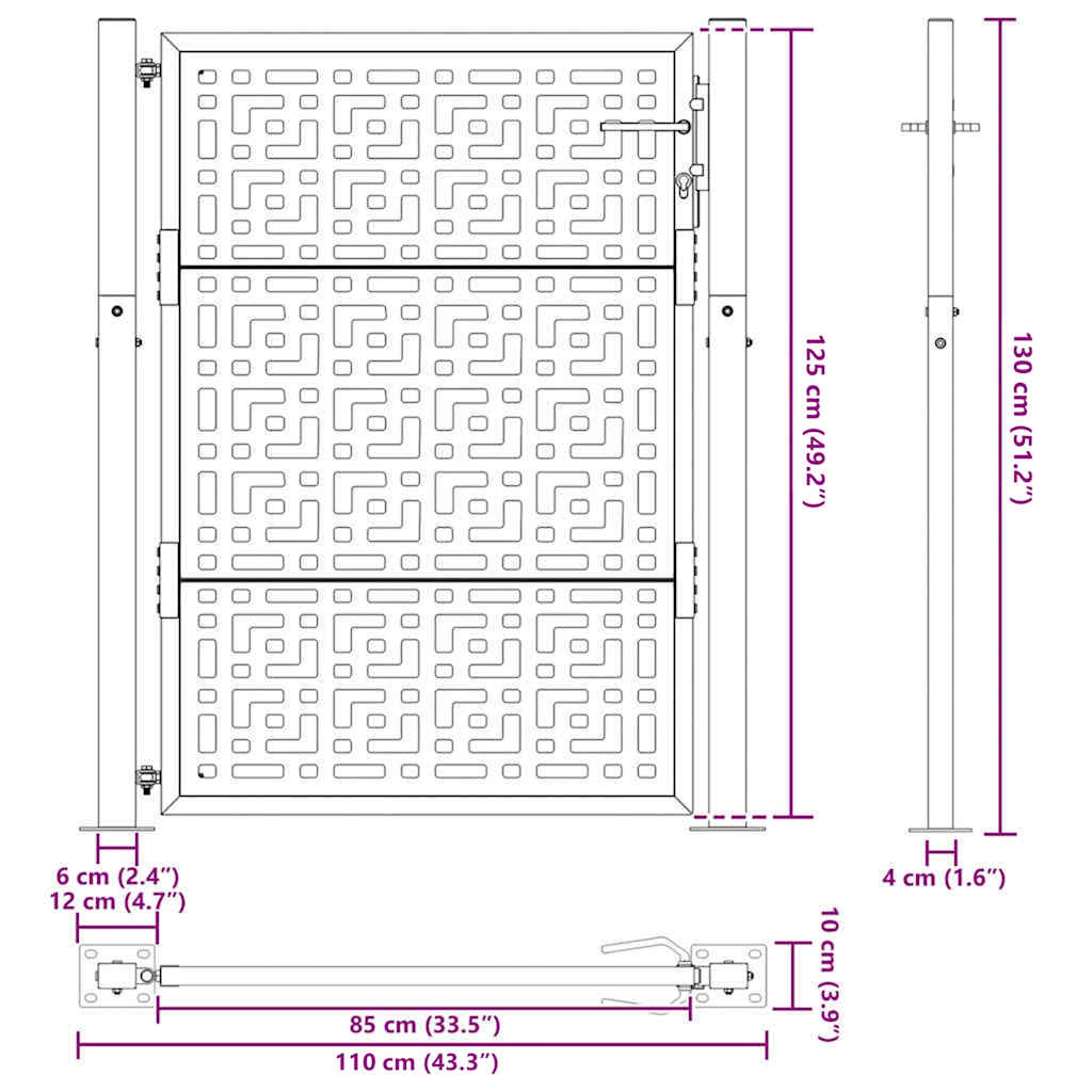 Cancello da giardino nero 100x125 cm in acciaio con design a croce