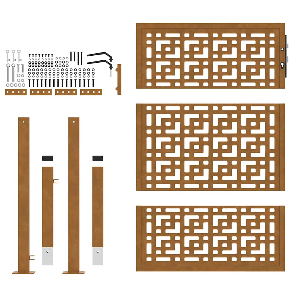 Cancello da giardino 100x125 cm in acciaio corten con design a croce