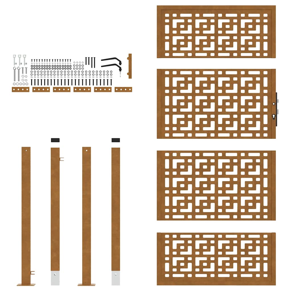 Cancello da giardino 100x175 cm in acciaio corten con design a croce