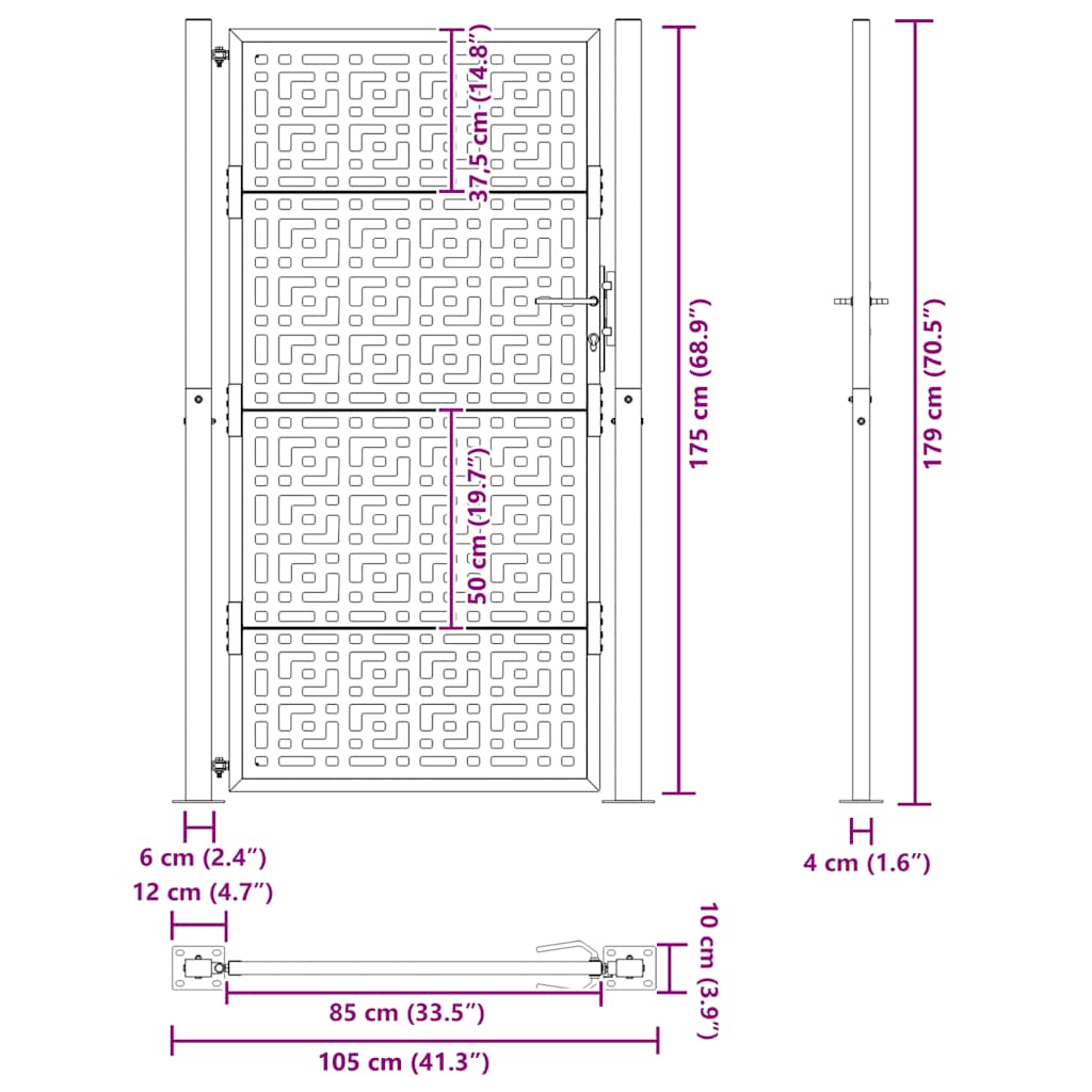 Cancello da giardino 100x200 cm acciaio corten design a croce