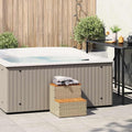 Bordo per Vasca Idromassaggio Beige in Polyrattan e Massello di Acacia