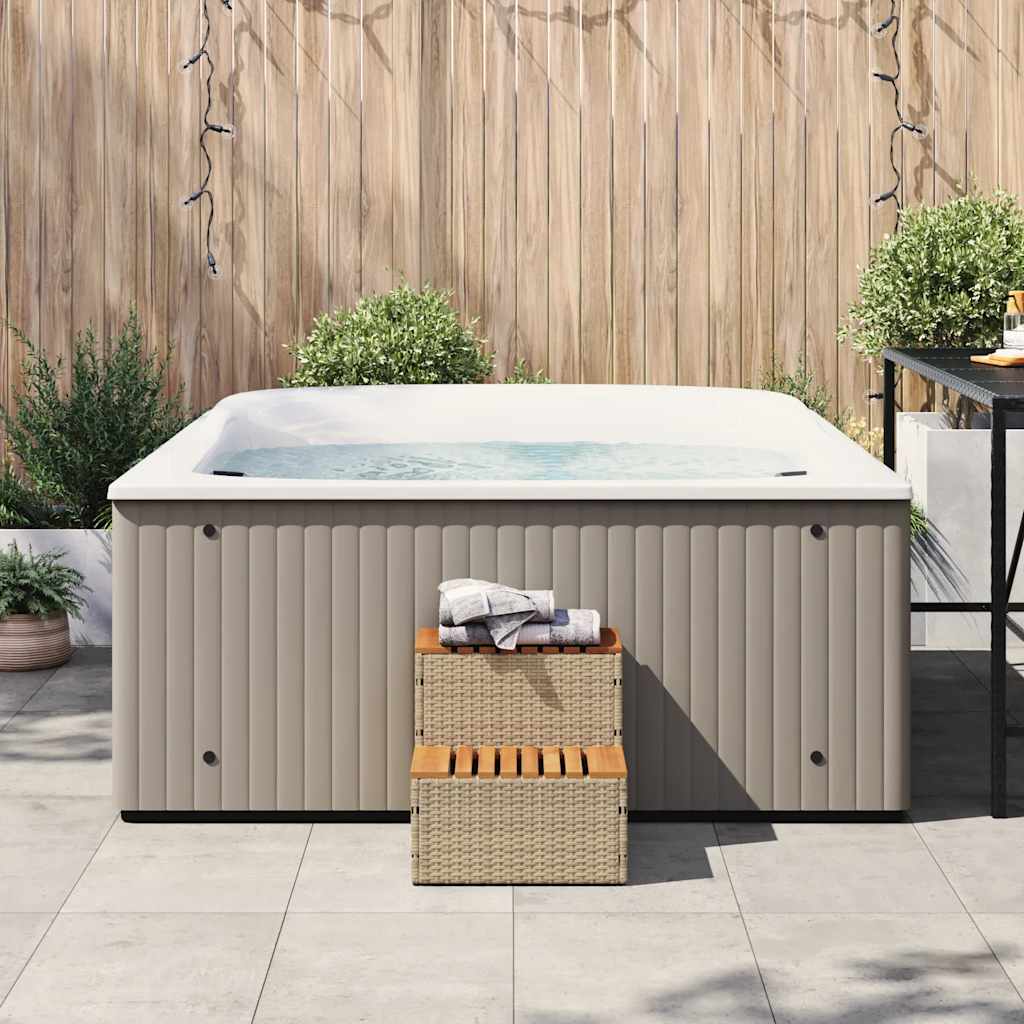 Bordo per Vasca Idromassaggio Beige in Polyrattan e Massello di Acacia
