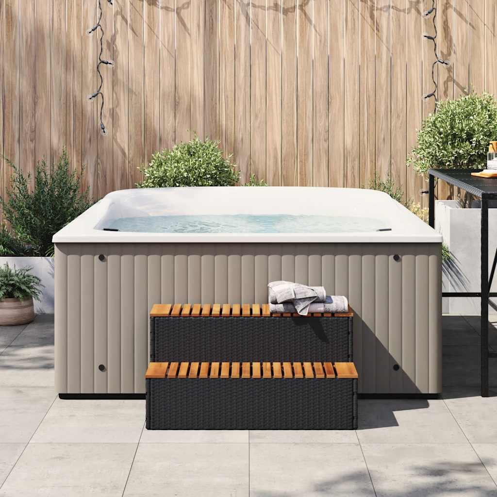 Bordo per Vasca Idromassaggio Nero Polyrattan e Massello Acacia