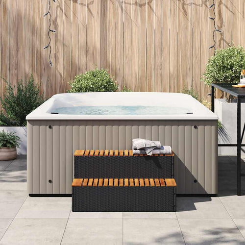 Bordo per Vasca Idromassaggio Nero Polyrattan e Massello Acacia