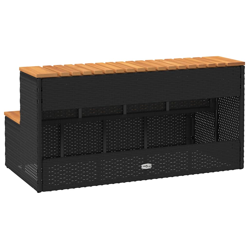 Bordo per Vasca Idromassaggio Nero Polyrattan e Massello Acacia