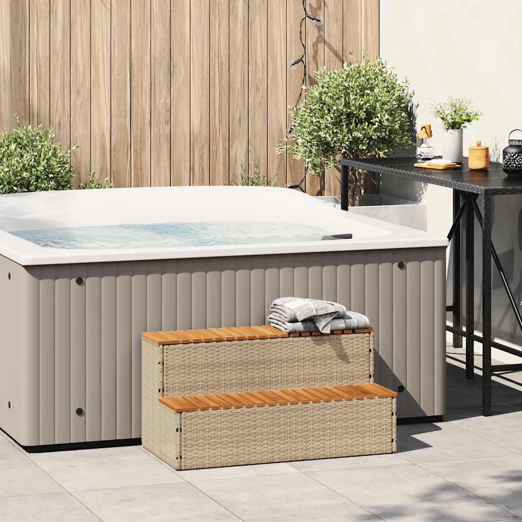 Bordo per Vasca Idromassaggio Beige Polyrattan e Massello Acacia