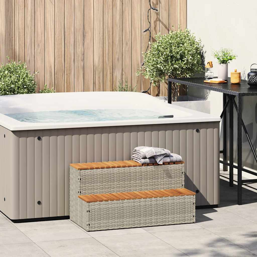 Bordo per Vasca Idromassaggio Grigio Polyrattan e Massello Acacia