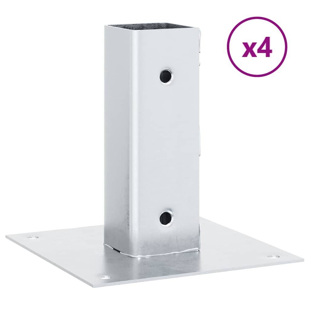 Basi per Pali Quadrate 4 pz Argento 46x46 mm in Acciaio Zincato