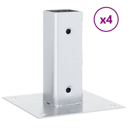 Basi per Pali Quadrate 4 pz Argento 46x46 mm in Acciaio Zincato