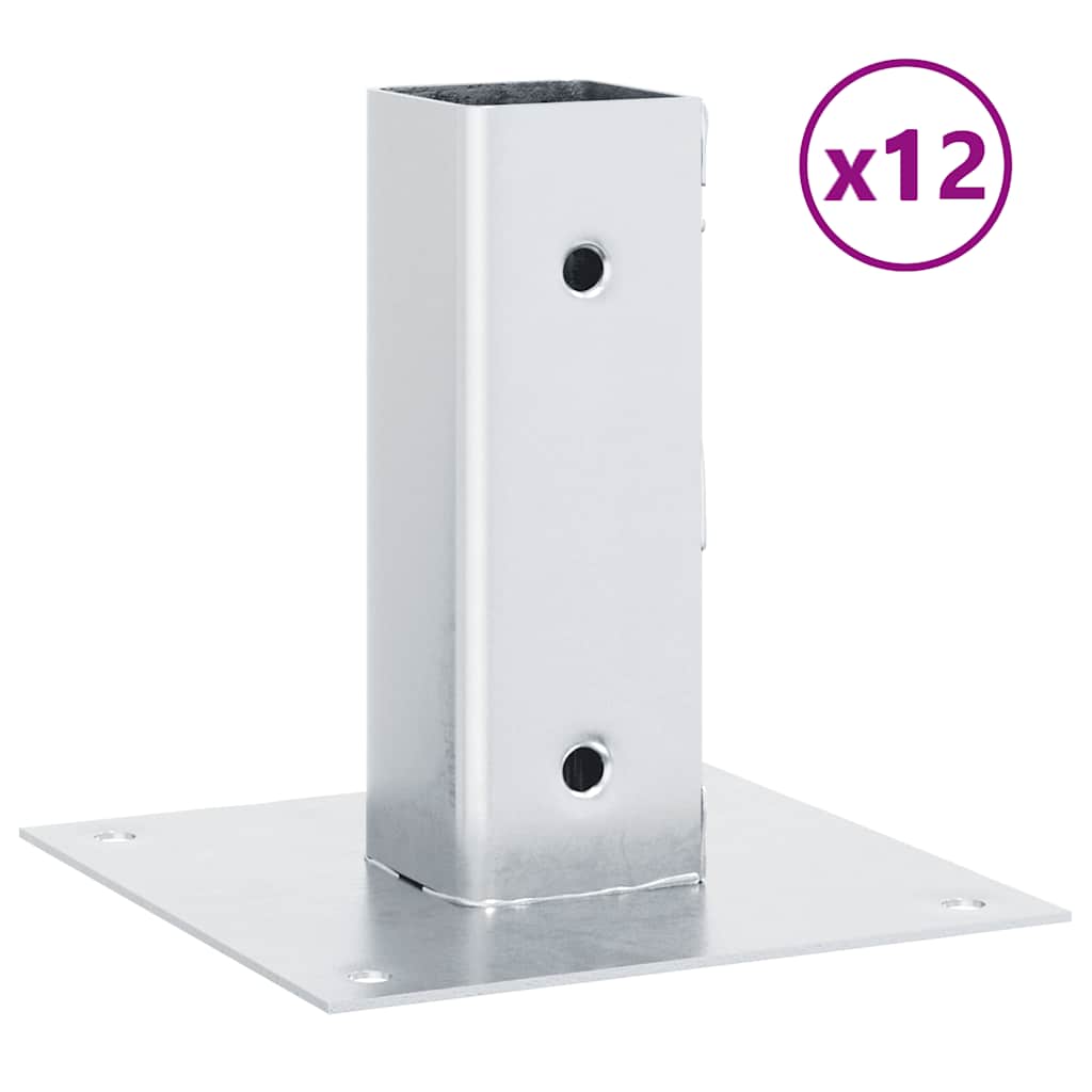 Basi per Pali Quadrate 12 pz Argento 46x46 mm Acciaio Zincato