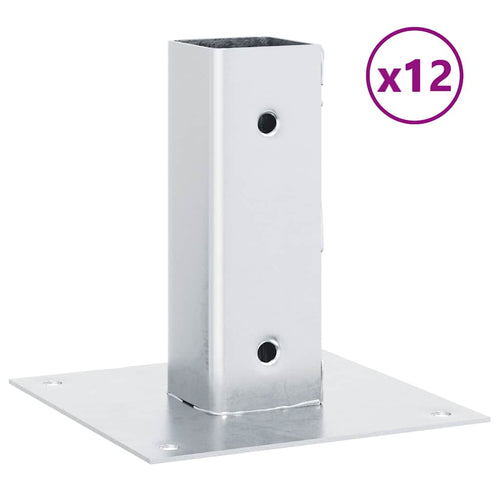 Basi per Pali Quadrate 12 pz Argento 46x46 mm Acciaio Zincato