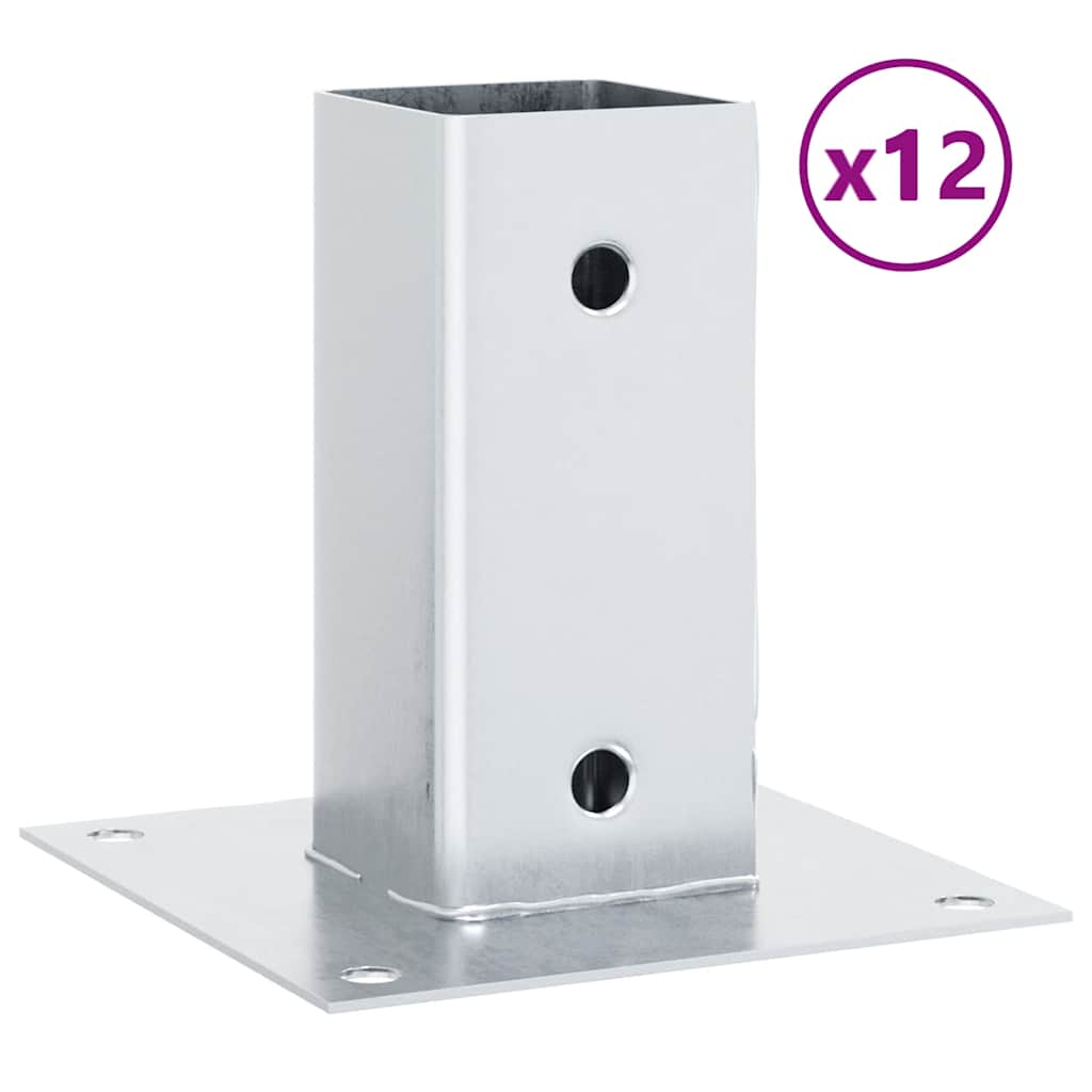 Basi per Pali Quadrate 12 pz Argento 61x61 mm Acciaio Zincato