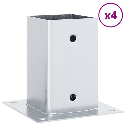Basi per Pali Quadrate 4 pz Argento 81x81 mm Acciaio Zincato