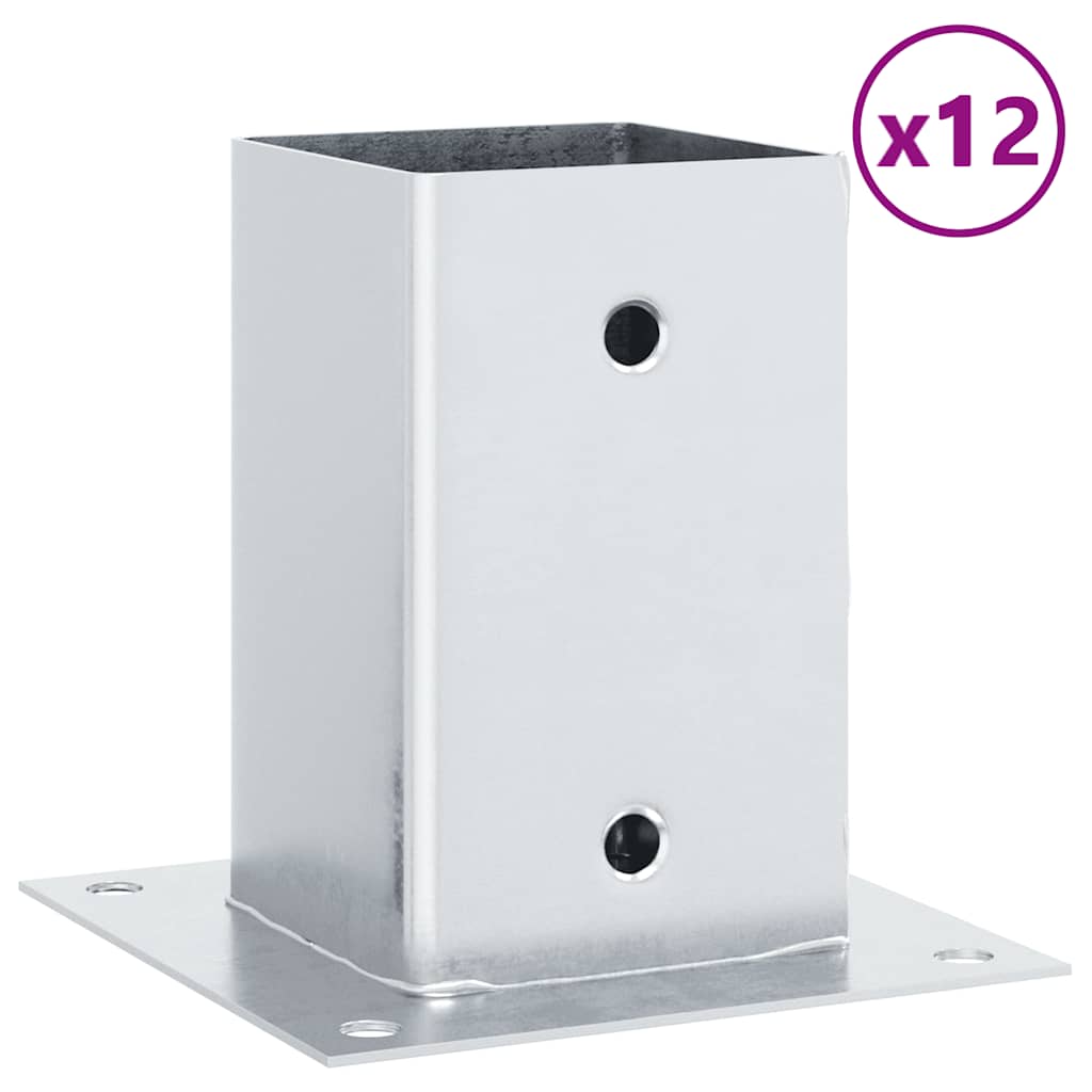 Basi per Pali Quadrate 12 pz Argento 81x81 mm Acciaio Zincato