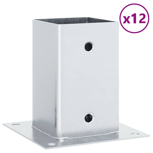 Basi per Pali Quadrate 12 pz Argento 81x81 mm Acciaio Zincato