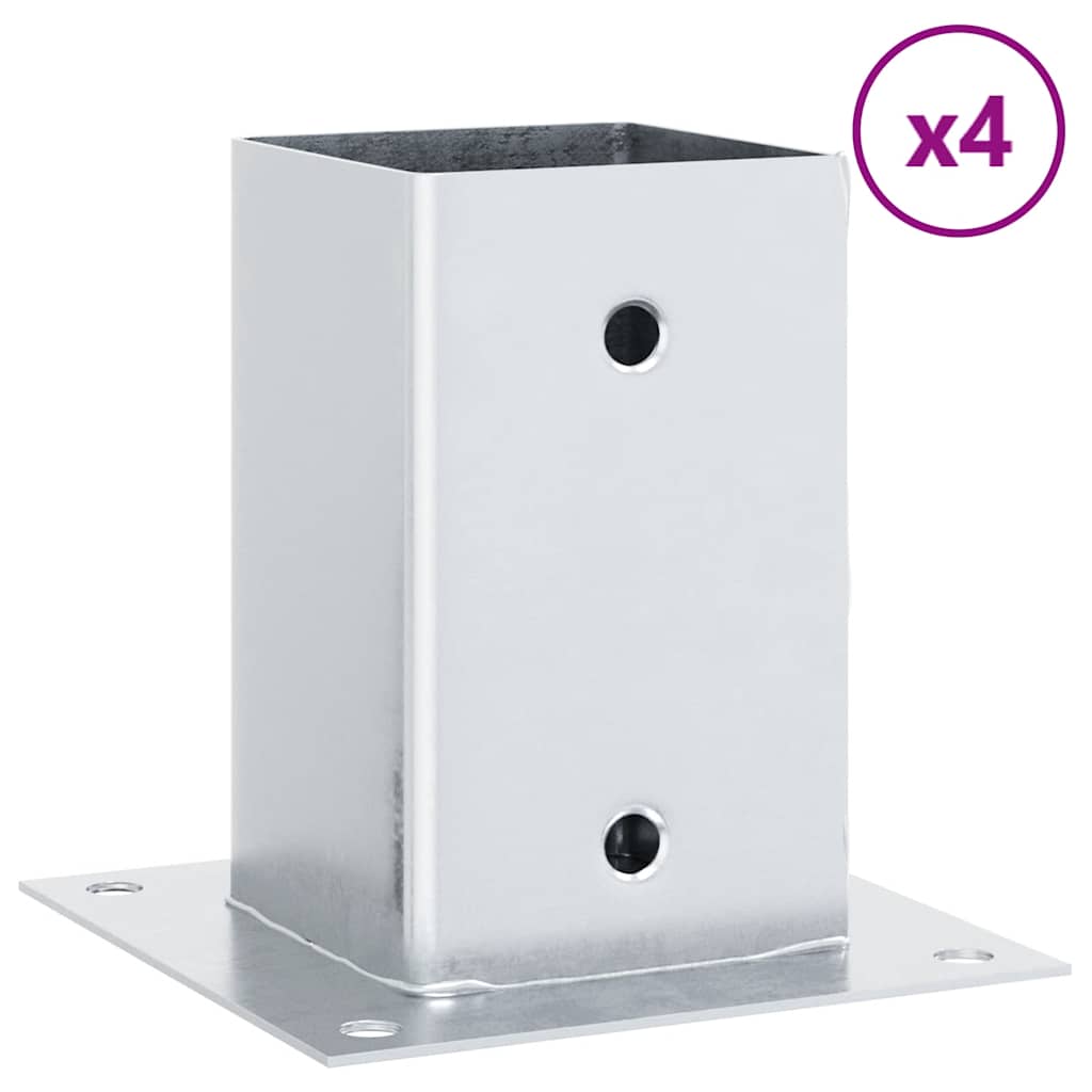 Basi per Pali Quadrate 4 pz Argento 91x91 mm in Acciaio Zincato