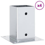 Basi per Pali Quadrate 4 pz Argento 91x91 mm in Acciaio Zincato
