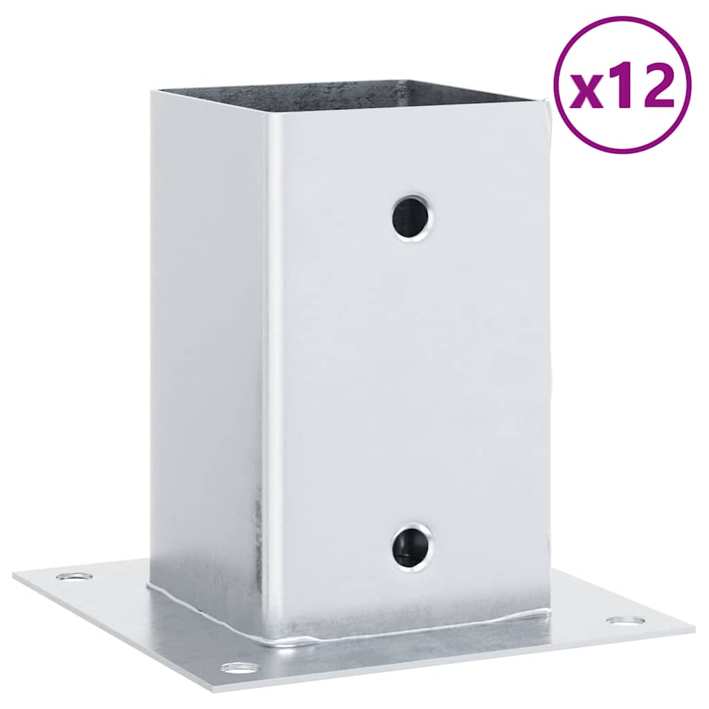 Basi per Pali Quadrate 12 pz Acciaio Zincato 91x91 mm Argento