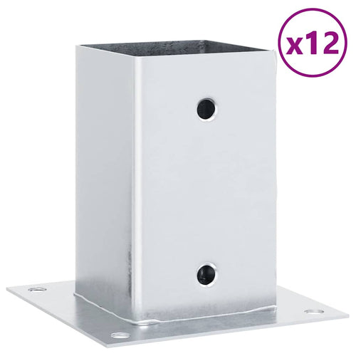 Basi per Pali Quadrate 12 pz Acciaio Zincato 91x91 mm Argento