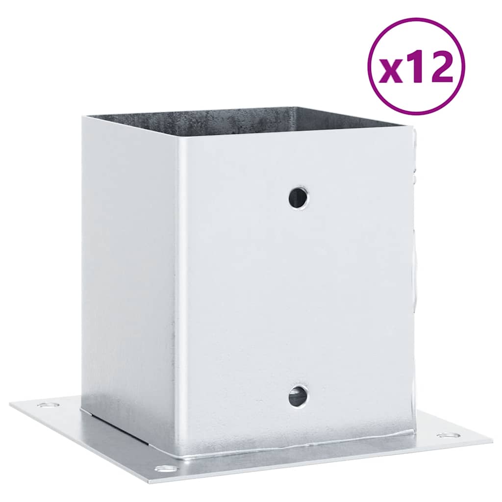 Basi per Pali Quadrate 12 pz Argento 101x101 mm Acciaio Zincato
