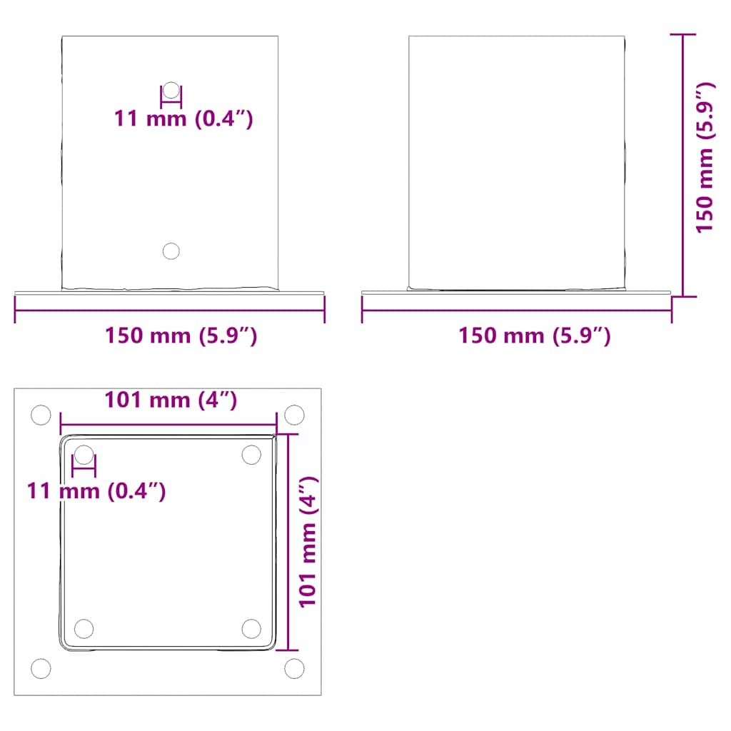 Basi per Pali Quadrate 12 pz Argento 101x101 mm Acciaio Zincato