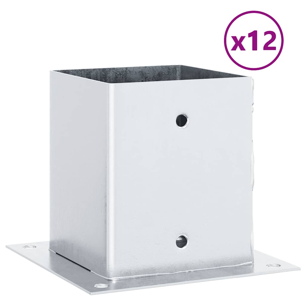 Basi per Pali Quadrate 12 pz Argento 121x121 mm Acciaio Zincato
