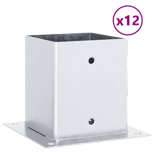 Basi per Pali Quadrate 12 pz Argento 121x121 mm Acciaio Zincato
