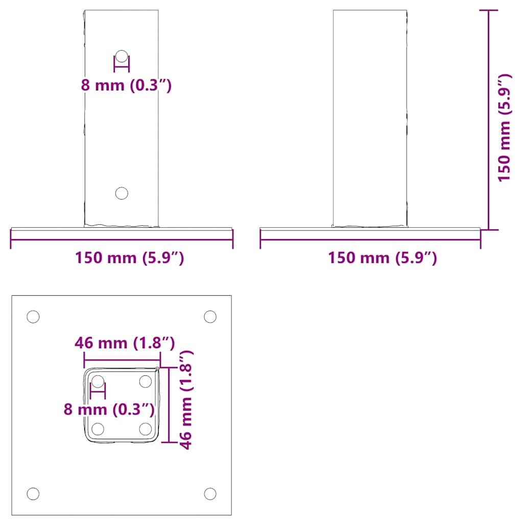 Basi per Pali Quadrati 4 pz 46x46 mm Acciaio Verniciato Antracite