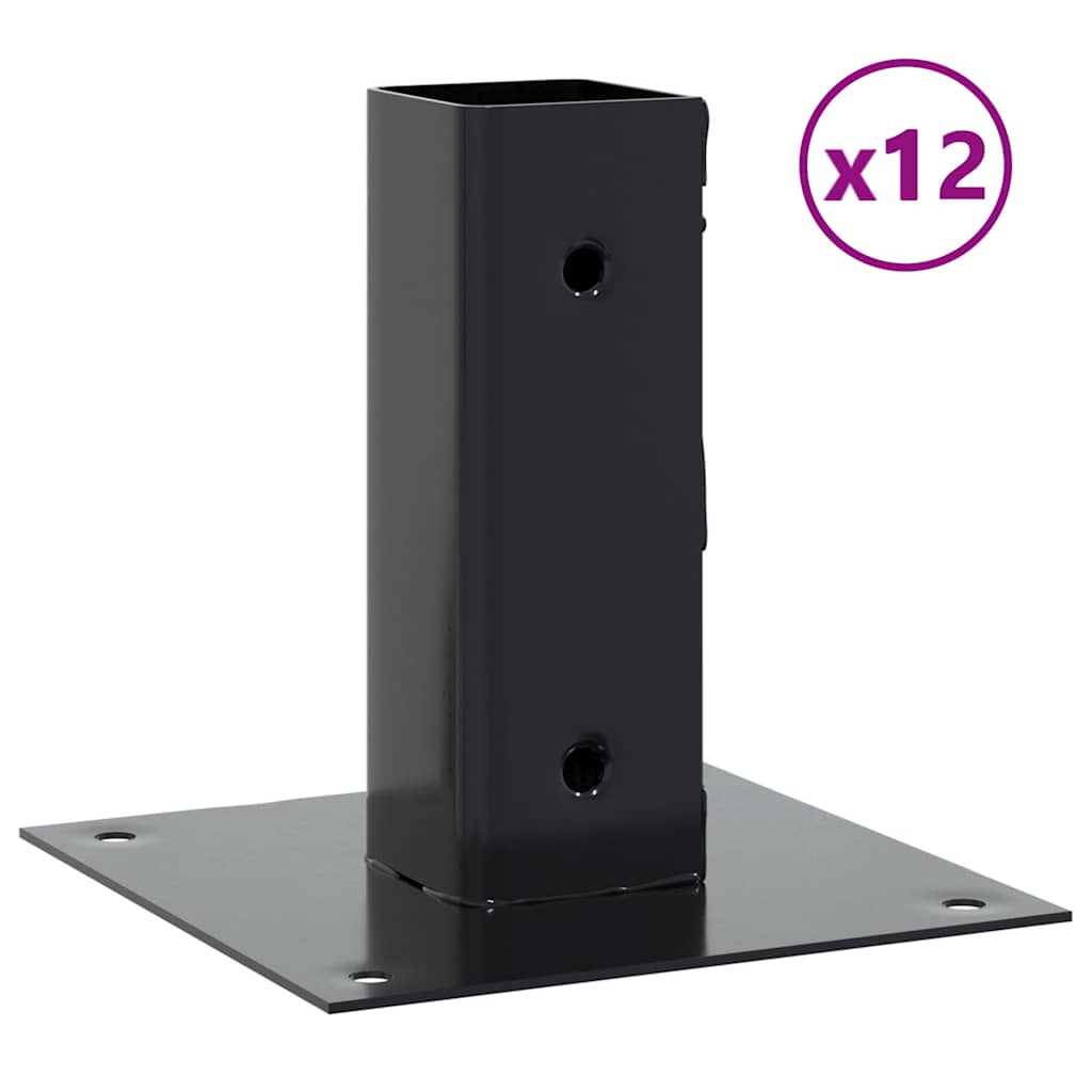 Basi per Pali Quadrati 12 pz 51x51mm Acciaio Verniciato Polvere