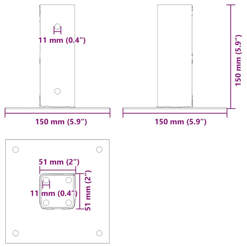 Basi per Pali Quadrati 12 pz 51x51mm Acciaio Verniciato Polvere