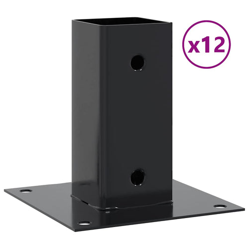 Basi per Pali Quadrati 12 pz 71x71mm Acciaio Verniciato Polvere Antracite