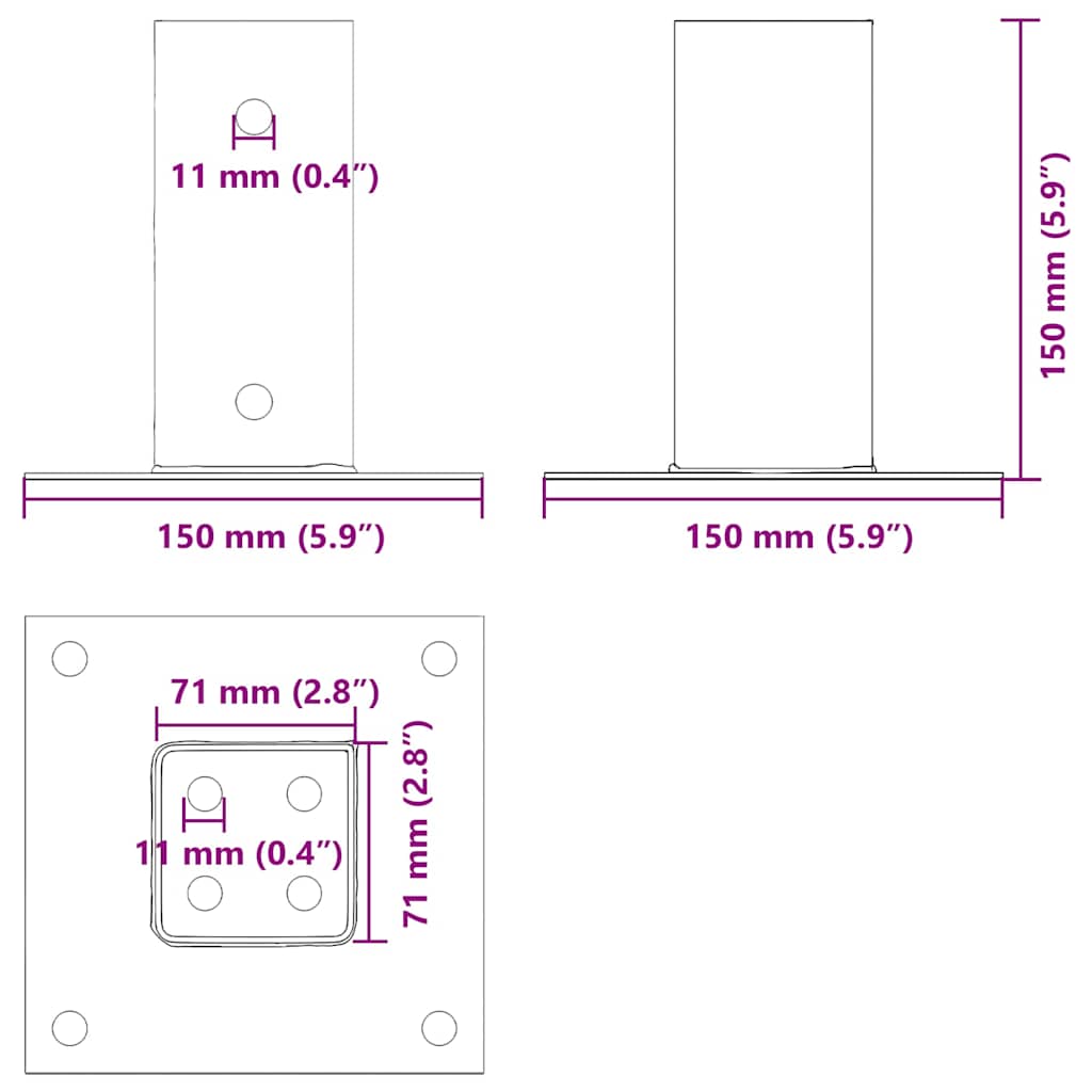Basi per Pali Quadrati 12 pz 71x71mm Acciaio Verniciato Polvere Antracite