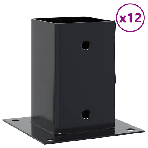 Basi per Pali Quadrati 12 pz 81x81mm Acciaio Verniciato a Polvere
