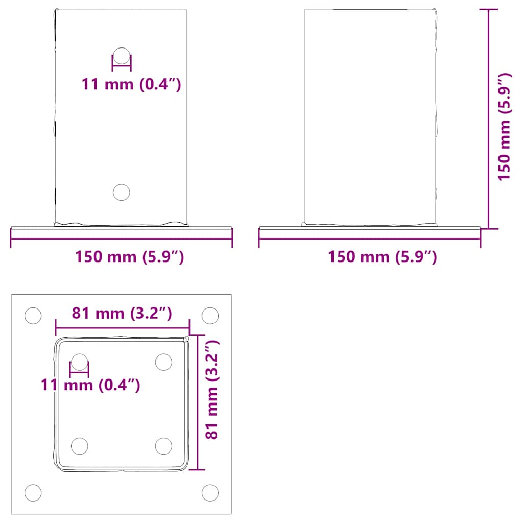 Basi per Pali Quadrati 12 pz 81x81mm Acciaio Verniciato a Polvere
