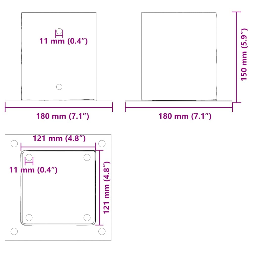 Basi per Pali Quadrati 4 pz 121x121 mm Acciaio Verniciato