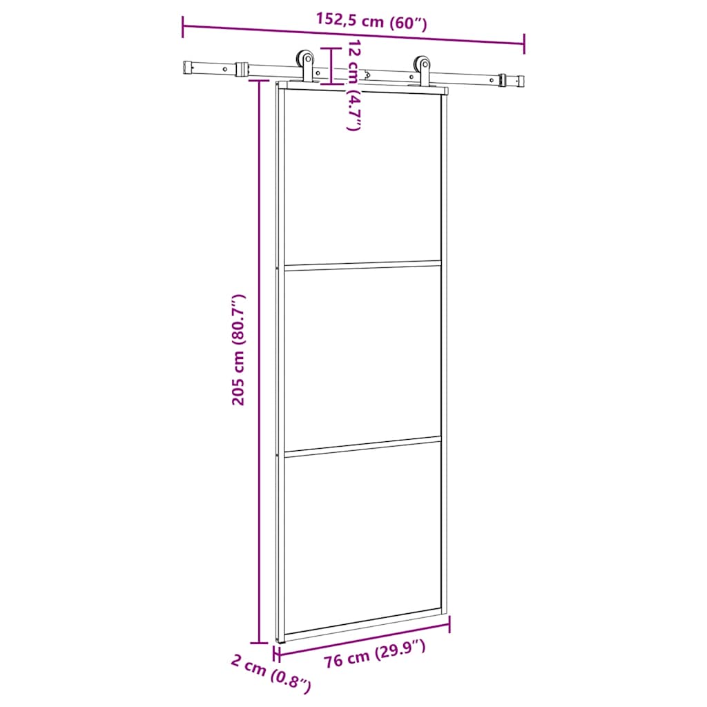 Porta Scorrevole in Vetro ESG e Alluminio 76x205cm con Ferramenta