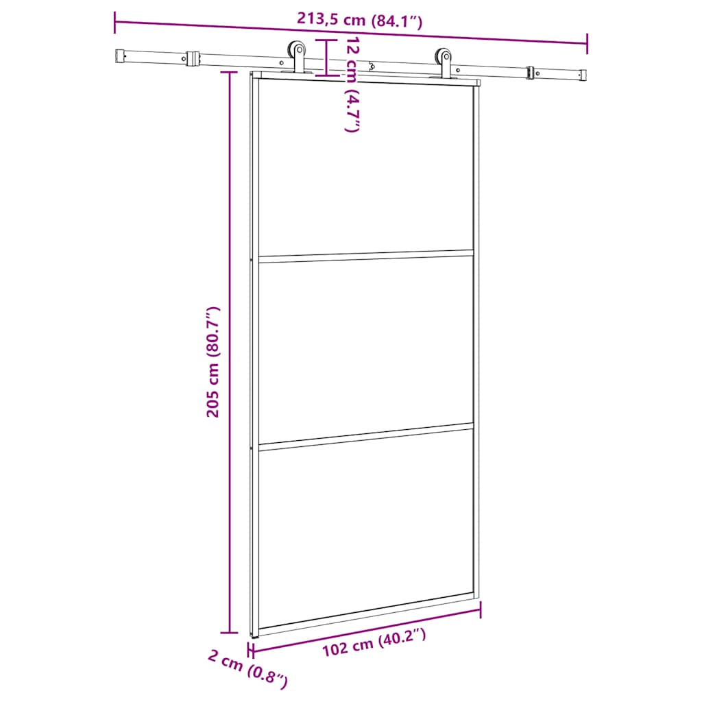 Porta Scorrevole in Vetro ESG e Alluminio 102x205 cm con Ferramenta