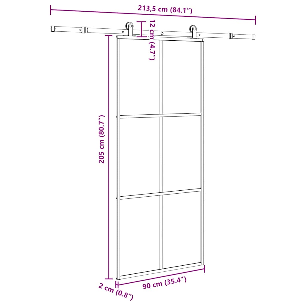 Porta Scorrevole in Vetro ESG e Alluminio 90x205 cm con Ferramenta