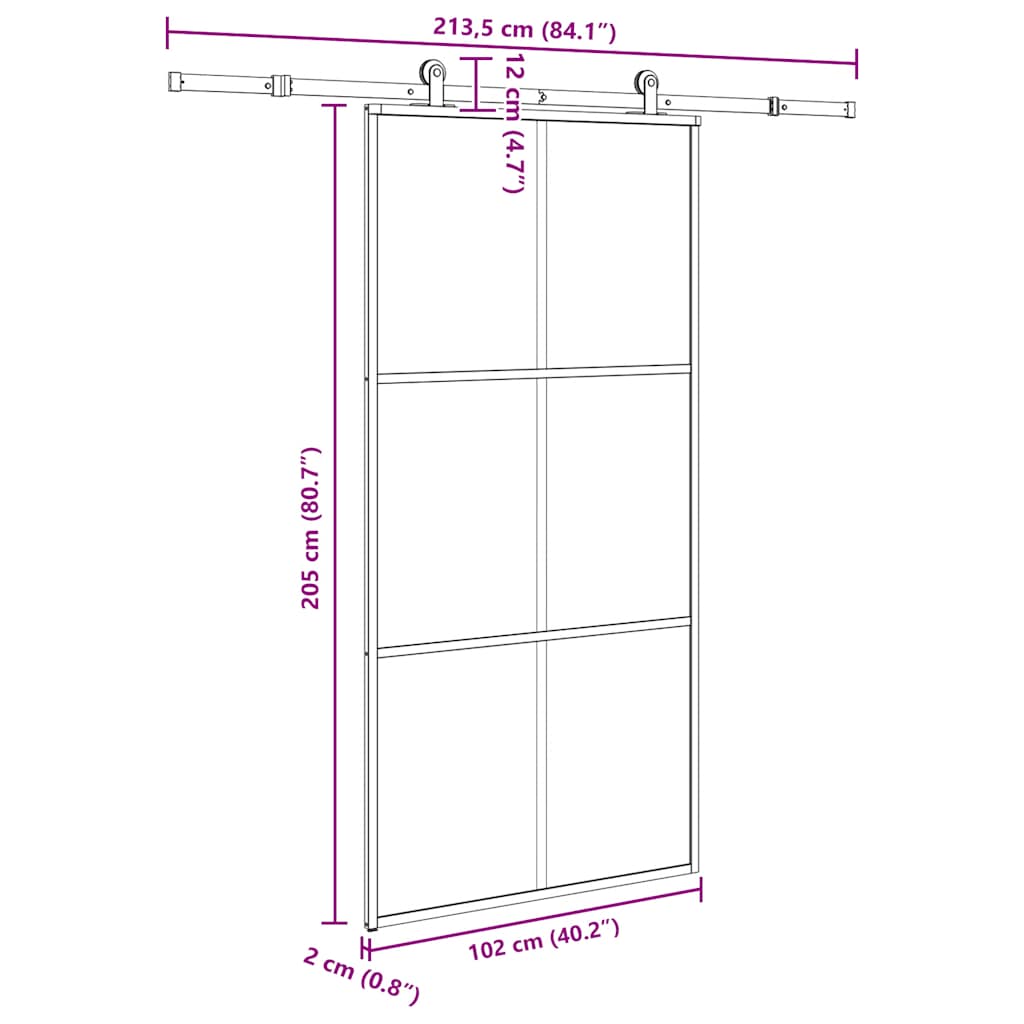 Porta Scorrevole in Vetro ESG e Alluminio 102x205 cm con Ferramenta
