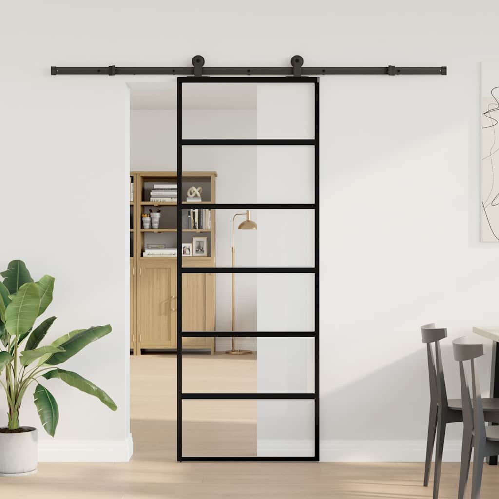 Porta Scorrevole in Vetro ESG e Alluminio 76x205 cm con Ferramenta