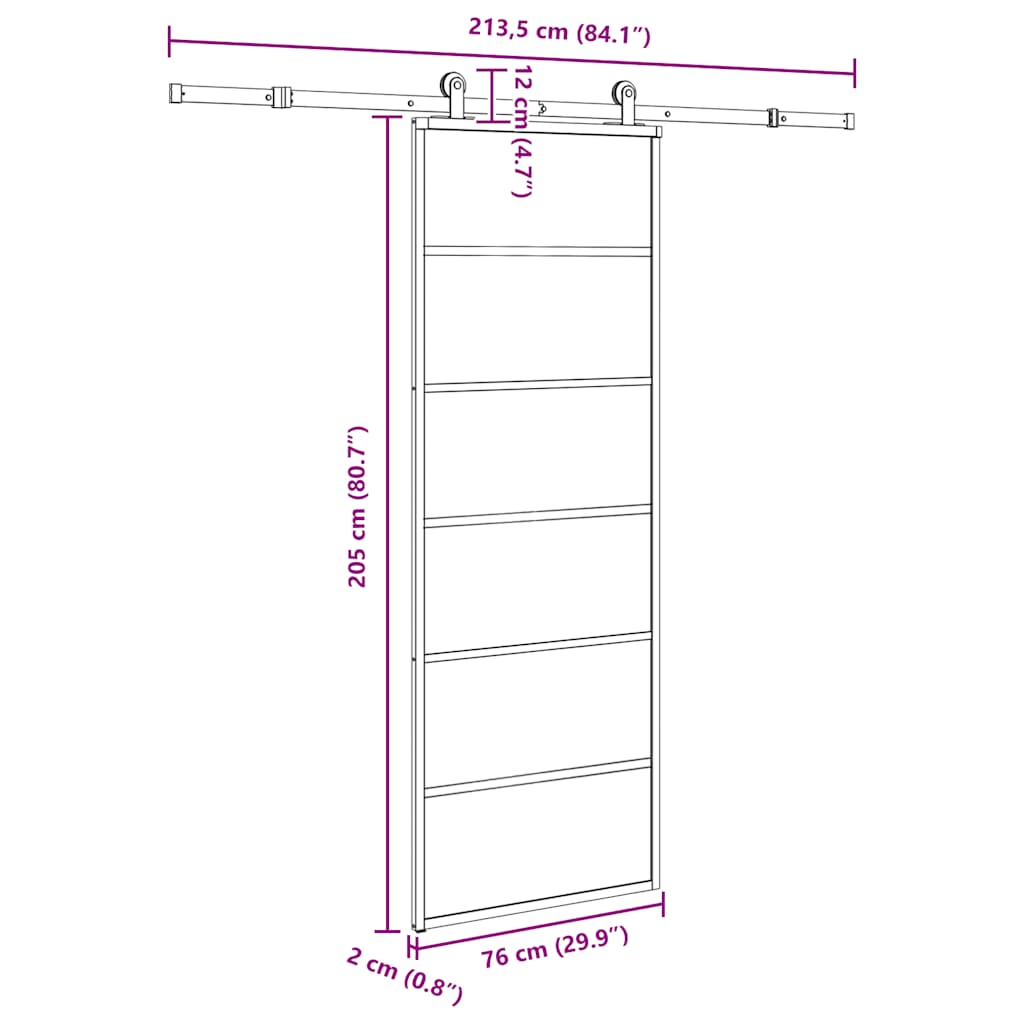 Porta Scorrevole in Vetro ESG e Alluminio 76x205 cm con Ferramenta