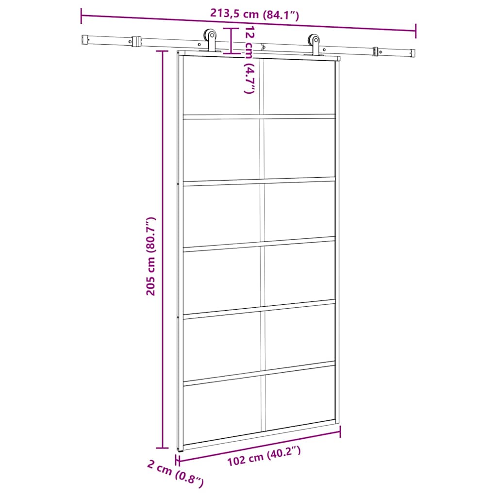 Porta Scorrevole in Vetro ESG e Alluminio 102x205 cm con Ferramenta