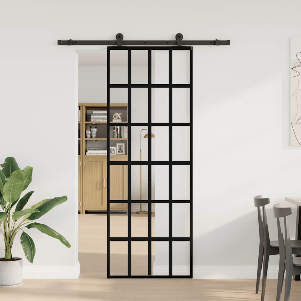 Porta Scorrevole in Vetro ESG e Alluminio 76x205cm con Ferramenta
