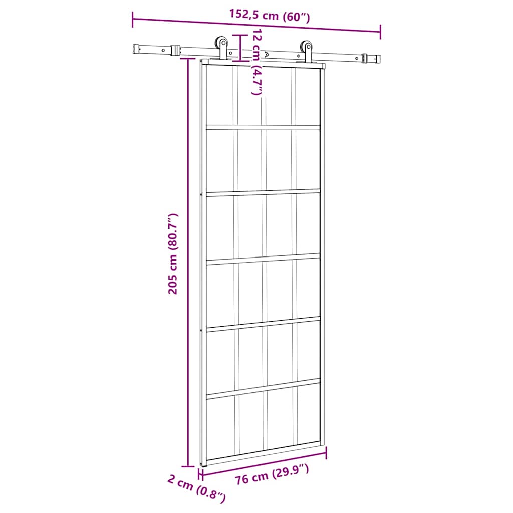 Porta Scorrevole in Vetro ESG e Alluminio 76x205cm con Ferramenta