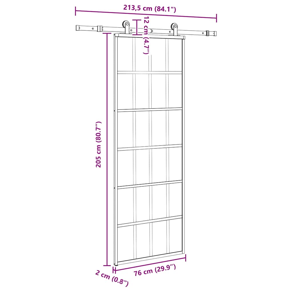Porta Scorrevole in Vetro ESG e Alluminio 76x205 cm con Ferramenta