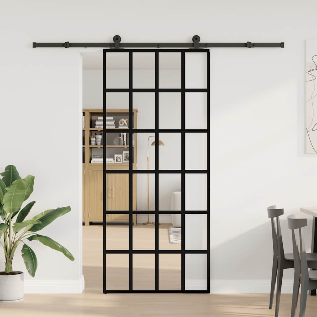 Porta Scorrevole in Vetro ESG e Alluminio 90x205 cm con Ferramenta