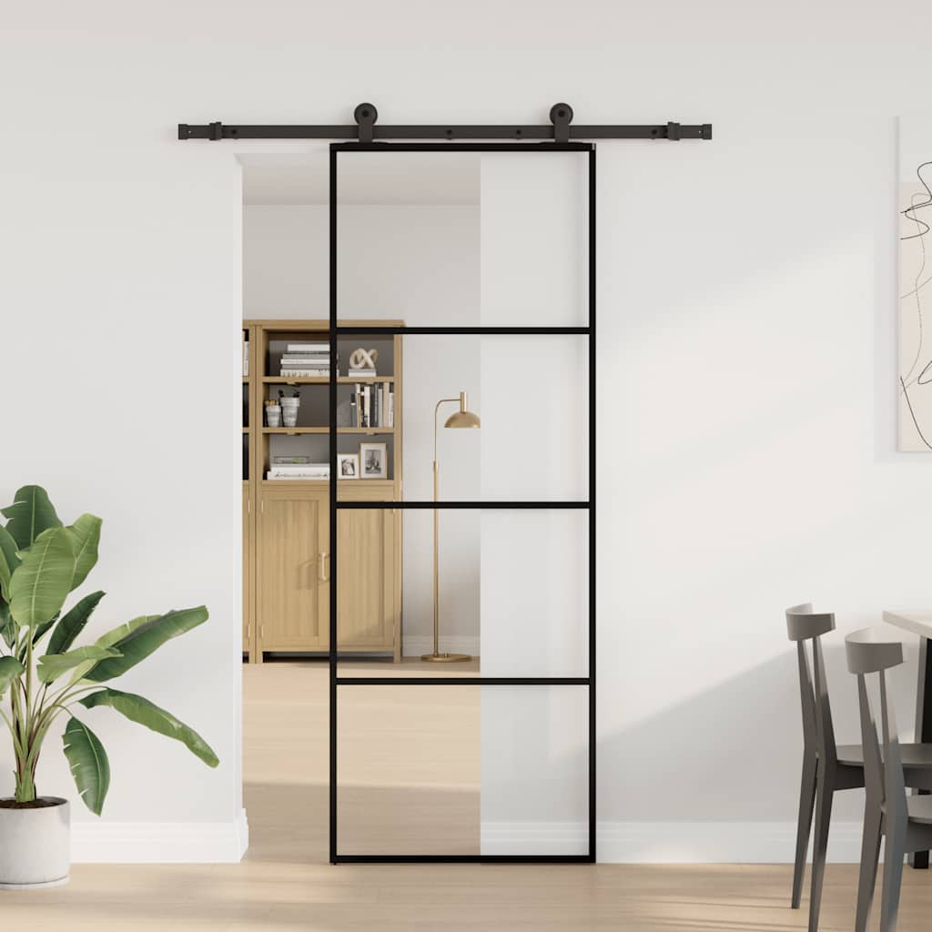 Porta Scorrevole in Vetro ESG e Alluminio 76x205 cm con Ferramenta
