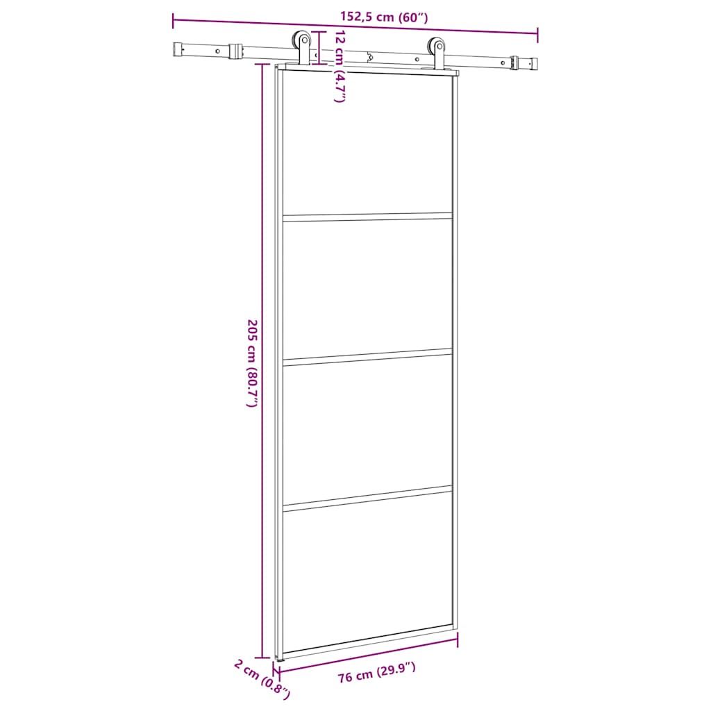 Porta Scorrevole in Vetro ESG e Alluminio 76x205 cm con Ferramenta