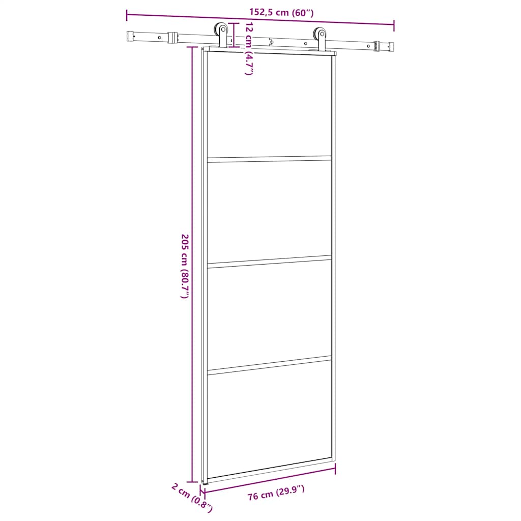 Porta Scorrevole con Ferramenta 76x205cm Vetro ESG Alluminio Nero
